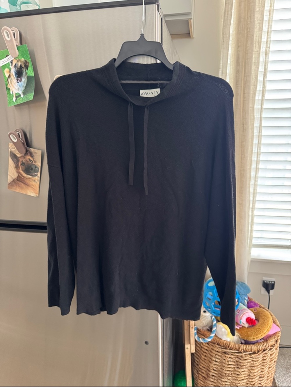 Ava & Viv Black Drawstring Mock-Hood Lightweight Sweater